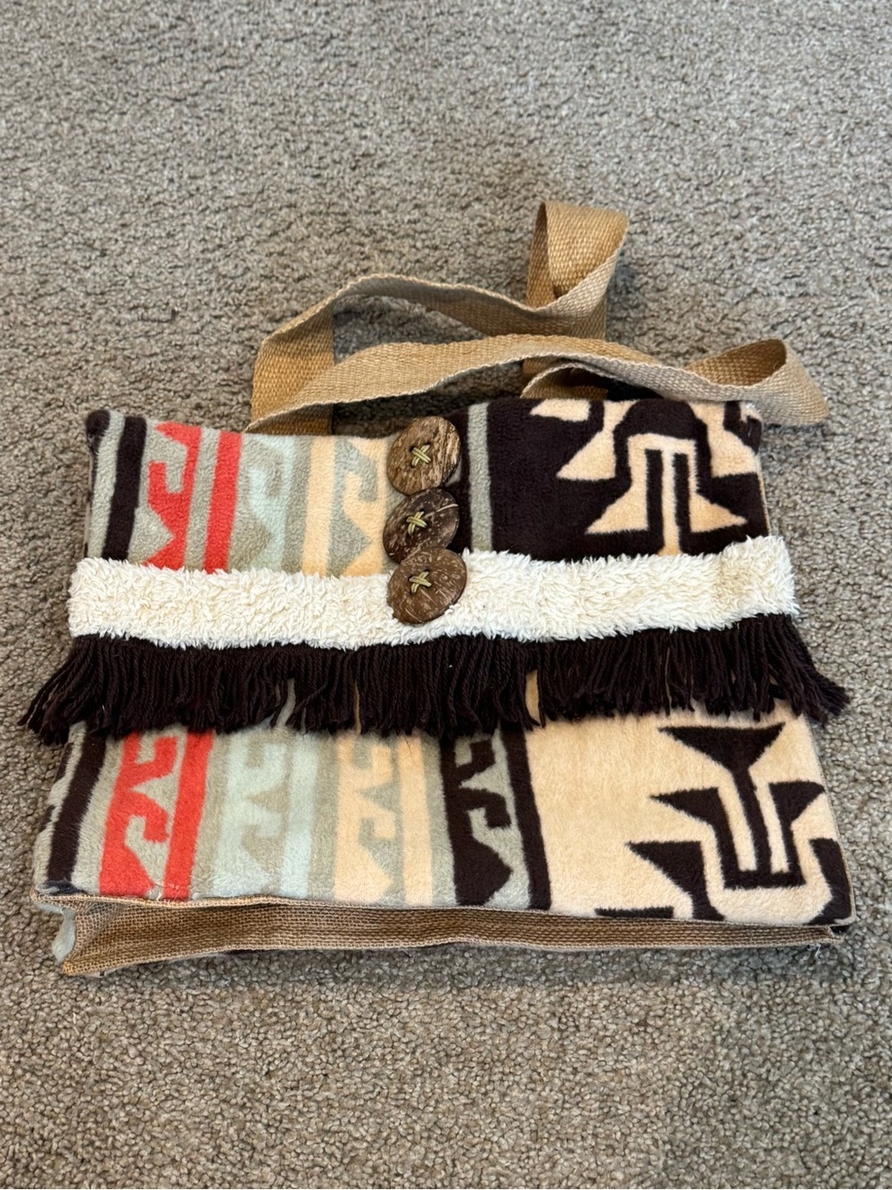 Joyce Fringed Tribal Tote Bag in Cream and Brown